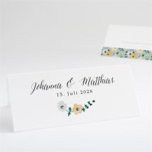 Tischkarte Hochzeit Floraler Rahmen anpassbar - Farbe Grün/Gelb/Schwarz & Weiß/Weiß - 9.5 x 4.2 cm - MeineKarten
