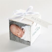Geschenkbox Taufe Blätterranke - Silber personalisierbar - Farbe Grün, Blau, Weiß Und Grau/Silber - 4.5 cm - MeineKarten