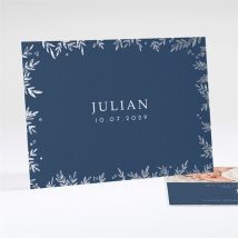 Geburtskarte Silberner Blätterkranz personalisierbar - Farbe Blau, Weiß Und Grau/Silber - 10.3 x 14 cm - MeineKarten