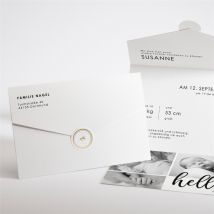 Geburtskarte Hello - Brief personalisierbar - Farbe Schwarz & Weiß/Schwarz, Weiß Und Grau - 11.8 x 17.4 cm - MeineKarten