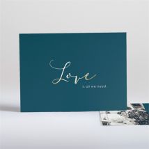 Dankeskarte Hochzeit Love is all personalisierbar - Farbe Blau/Gold - 10.3 x 14 cm - MeineKarten