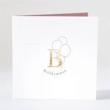 Geburtskarte Luftballons personalisierbar - Farbe Rosa Und Beige/Violett Und Weiß, Grau Und Gold - 15 x 15 cm - MeineKarten