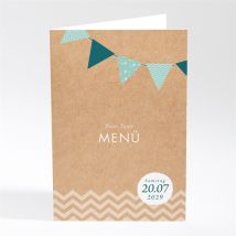 Menükarte Taufe Blaue Girlande personalisierbar - Farbe Blau, Beige Und Braun Und Weiß/Kraftpapier - 10 x 14.5 cm - MeineKarten