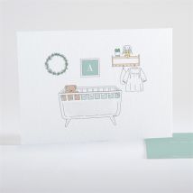 Geburtskarte Sein Kinderzimmer personalisierbar - Farbe Grün, Blau, Beige Und Weiß/Pastellfarben - 14.5 x 10.5 cm - MeineKarten
