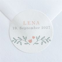 Sticker Geburt Blumenverzierung personalisierbar - Farbe Rosa, Weiß Und Grau/Pastellfarben - 4 cm - MeineKarten