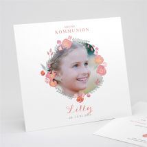 Einladung Kommunion Aquarellkranz personalisierbar - Farbe Rosa/Orange, Weiß Und Grau - 15 x 14 cm - MeineKarten