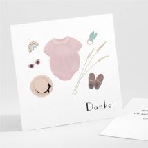 Dankeskarte Geburt Meine kleinen Sachen Mädchen personalisierbar - Farbe Rosa Und Grün/Gelb, Beige Und Weiß/Pastellfarben - 9.5 x 9.5 cm - MeineKarten