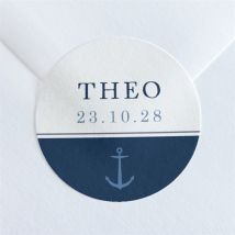 Sticker Geburt Anker und Muster personalisierbar - Farbe Blau Und Weiß - 4 cm - MeineKarten