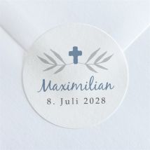 Aufkleber Taufe Foto Mosaik personalisierbar - Farbe Blau, Weiß Und Grau - 4 cm - MeineKarten