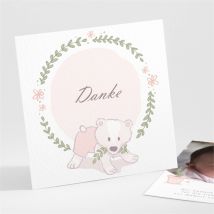 Dankeskarte Geburt Bärchen personalisierbar - Farbe Rosa, Grün, Beige Und Weiß/Pastellfarben - 9.5 x 9.5 cm - MeineKarten