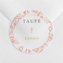Aufkleber Taufe Vintage Natur personalisierbar - Farbe Rosa, Beige Und Weiß Und Grau - 4 cm - MeineKarten