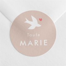 Aufkleber Taufe Taube und Blumenkranz-Prägung personalisierbar - Farbe Rosa, Beige Und Weiß - 4 cm - MeineKarten
