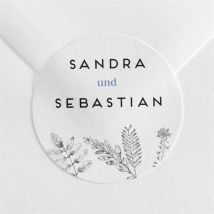 Aufkleber Hochzeit Herbarium personalisierbar - Farbe Blau Und Schwarz & Weiß/Weiß Und Grau - 4 cm - MeineKarten