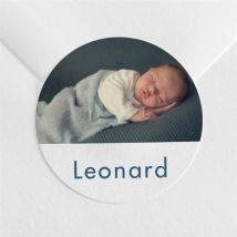 Sticker Geburt Kleine Porträts personalisierbar - Farbe Blau, Weiß Und Grau - 4 cm - MeineKarten