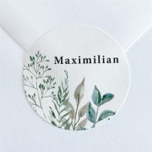 Sticker Geburt Aquarellblätter personalisierbar - Farbe Grün Und Weiß - 4 cm - MeineKarten
