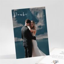 Dankeskarte Hochzeit Hochzeitsreise personalisierbar - Farbe Blau, Beige Und Weiß - 9.5 x 13.8 cm - MeineKarten