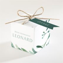 Geschenkbox Kommunion Blätter und Vergoldung personalisierbar - 4.5 cm - MeineKarten