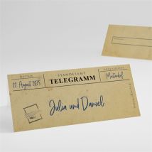 Tischkarte Hochzeit Hochzeitstelegramm personalisierbar - Farbe Blau, Beige Und Braun/Kraftpapier - 9.5 x 4.2 cm - MeineKarten