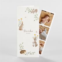 Dankeskarte Geburt Feldhasen personalisierbar - Farbe Grün, Beige, Braun Und Weiß - 21 cm x 9 cm - MeineKarten