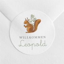 Sticker Geburt Eichhörnchen personalisierbar - Farbe Grün, Braun Und Weiß - 4 cm - MeineKarten