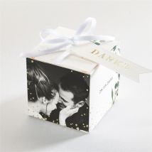 Geschenkbox Hochzeit Fliegende Blätter - Gold personalisierbar - Farbe Grün, Weiß Und Grau/Gold - 4.5 cm - MeineKarten