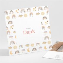 Dankeskarte Geburt Wolken & Regenbogen personalisierbar - Farbe Rot Und Gelb/Orange Und Beige, Braun Und Weiß Und Bunt - 9.5 x 9.5 cm - MeineKarten