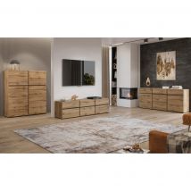 Set di mobili da soggiorno HAVANA – Credenza alta, mobile TV, credenza bassa – Design moderno in rovere e nero