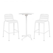 MilaniHome.it - Set tavolo rotondo e sedie da giardino per esterno da bar in metallo colore bianco scuro diametro 60 cm con 2 sgabellidi coloreBianco