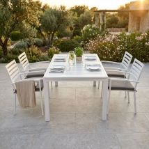 Milani Home - Set Tavolo Giardino Allungabile Rettangolare 160/240x90 Con 4 Poltrone In Alluminio Bianco Da Esterno - Bianco