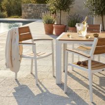 MilaniHome.it - Poltrona Impilabile In Alluminio E Polywood Da Esterno Giardino, Per Ristorante Agriturismo Albergo Hotel Colore Bianco,Marronedi col