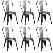 Milani Home - Set Di 6 Sedie In Metallo Di Design Moderno Industrial Vintage Colore Blu Antico Ossidato Per Sala Da Pranzo Bar Ristorante Soggiorno -