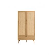 Armoire finition bois clair, cannage en rotin et métal noir H190 cm MANILLE