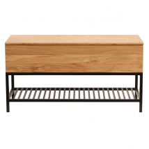 Banc d'entrée industriel avec coffre de rangement en bois massif et métal noir L100 cm SORG