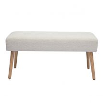 Banc scandinave capitonné en tissu effet laine bouclée blanc et bois clair L96 cm GUESTA