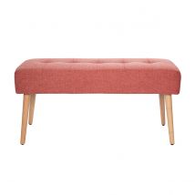 Banc scandinave capitonné en tissu effet velours texturé terracotta et bois clair L96 cm GUESTA