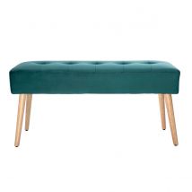 Banc scandinave capitonné en tissu velours bleu pétrole et bois clair L96 cm GUESTA