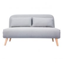 Banquette convertible 2 places en tissu gris clair et bois clair AMIKO