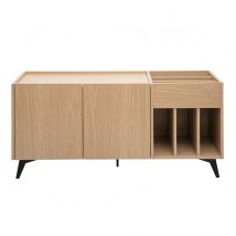 Buffet de rangement vinyles en bois clair finiton chêne et métal noir L140 cm SEDA