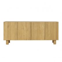 Buffet design en bois clair chêne massif gravé 4 portes L180 cm GOSHI