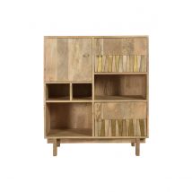 Buffet haut design en bois manguier massif et détails dorés 3 portes L90 cm ZAIKA