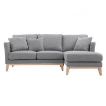 Canapé d'angle droit déhoussable scandinave 4 places en tissu gris clair et bois clair OSLO