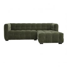 Canapé d'angle droit design 3 places en tissu effet velours vert kaki CORTO