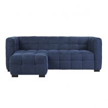 Canapé design 3 places et repose-pieds en tissu effet velours texturé bleu foncé CORTO
