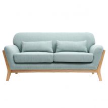 Canapé scandinave 2 places en tissu vert lagon et bois clair YOKO