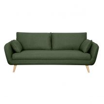 Canapé scandinave 3 places en tissu vert kaki et bois clair CREEP