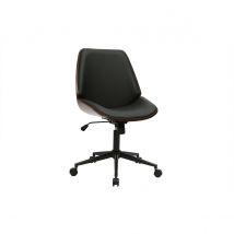 Chaise de bureau à roulettes noire et bois foncé DOUGLAS