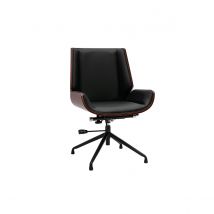 Chaise de bureau design pivotante 360° noir, bois foncé noyer et métal noir CURVED