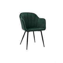 Chaise design en tissu velours vert foncé et métal noir MILLY