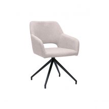 Chaise pivotante 360° en tissu effet velours texturé beige et métal noir LAURETTE