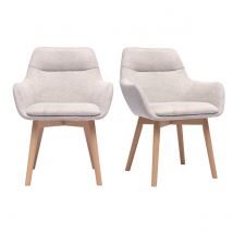 Chaises en tissu effet velours texturé beige et bois clair (lot de 2) ALESS